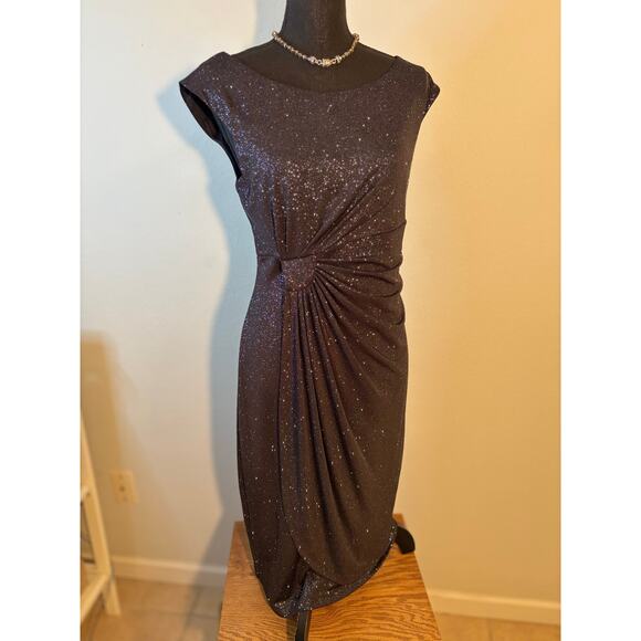 CONNECTED APPAREL Short Cap Sleeve Glitter Knit Dress in Gunmetal Sz 10 Women’s - Picture 5 of 10